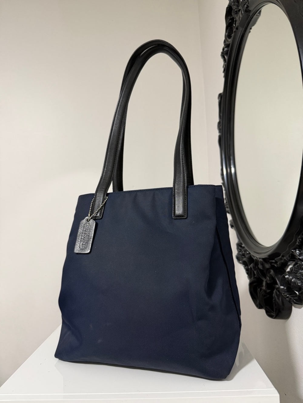 Coach Vintage 7411 💙Navy Tote with Black Leather Handles